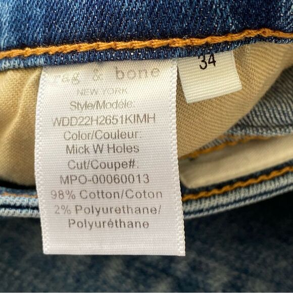 RAG & BONE Cate Mid Rise Ankle Skinny Mick hole Distressed Raw Hem Jeans Size 34 - Picture 7 of 10